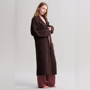 NWT Barefoot Dreams CozyChic Cotton Rib Long Coat XS Umber Brown